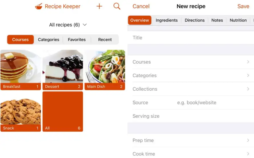 Скриншот приложения Recipe Keeper.
