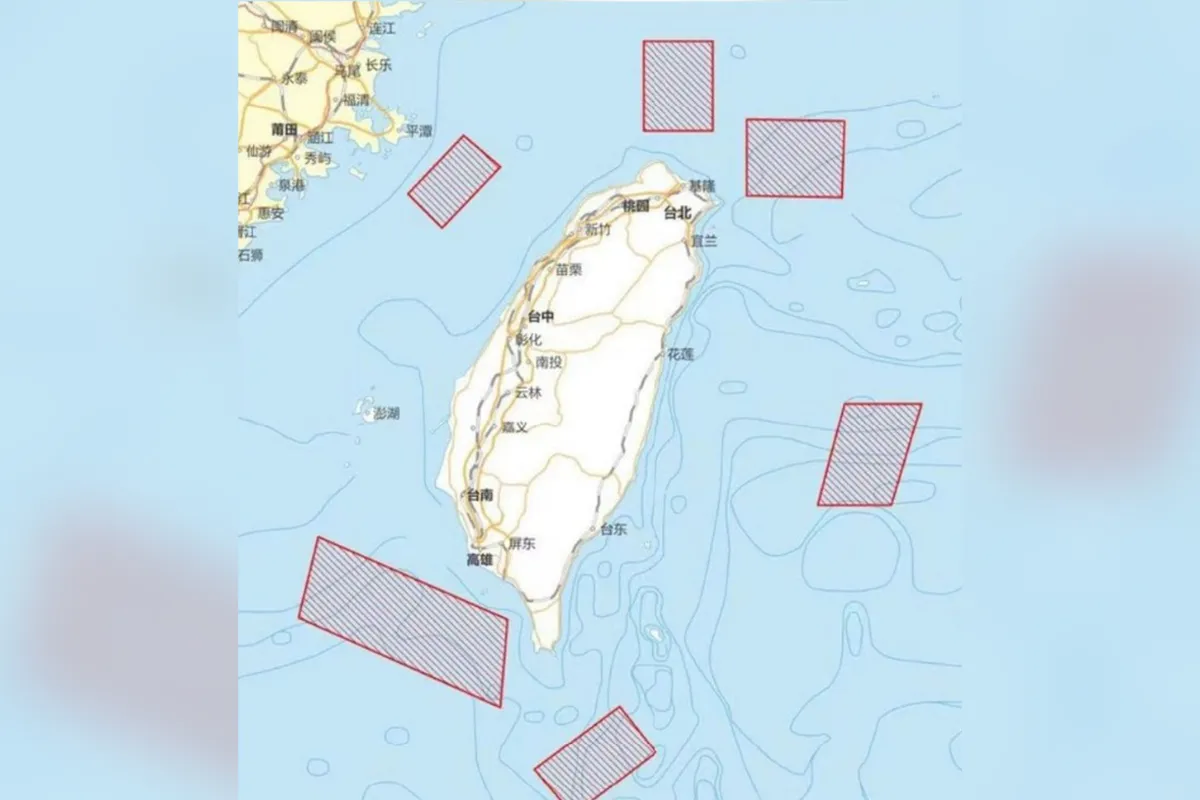 Карта учений китайской армии вокруг острова Тайвань