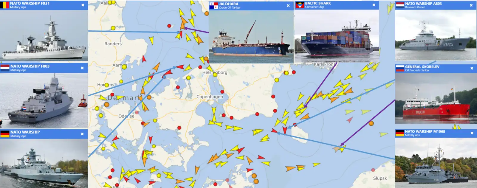 Положение кораблей НАТО в операции Baltic Sentry и «теневого флота» по состоянию на 19 февраля. 