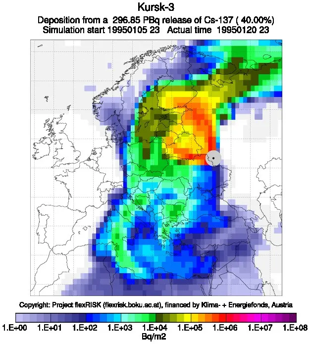 Карты возможных сценариев распространения радиации с Курской АЭС