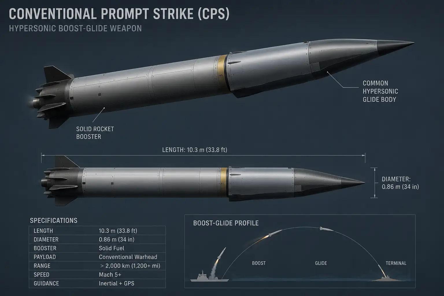 Ракета Conventional Prompt Strike (CPS), художественное изображение, созданное ИИ. 