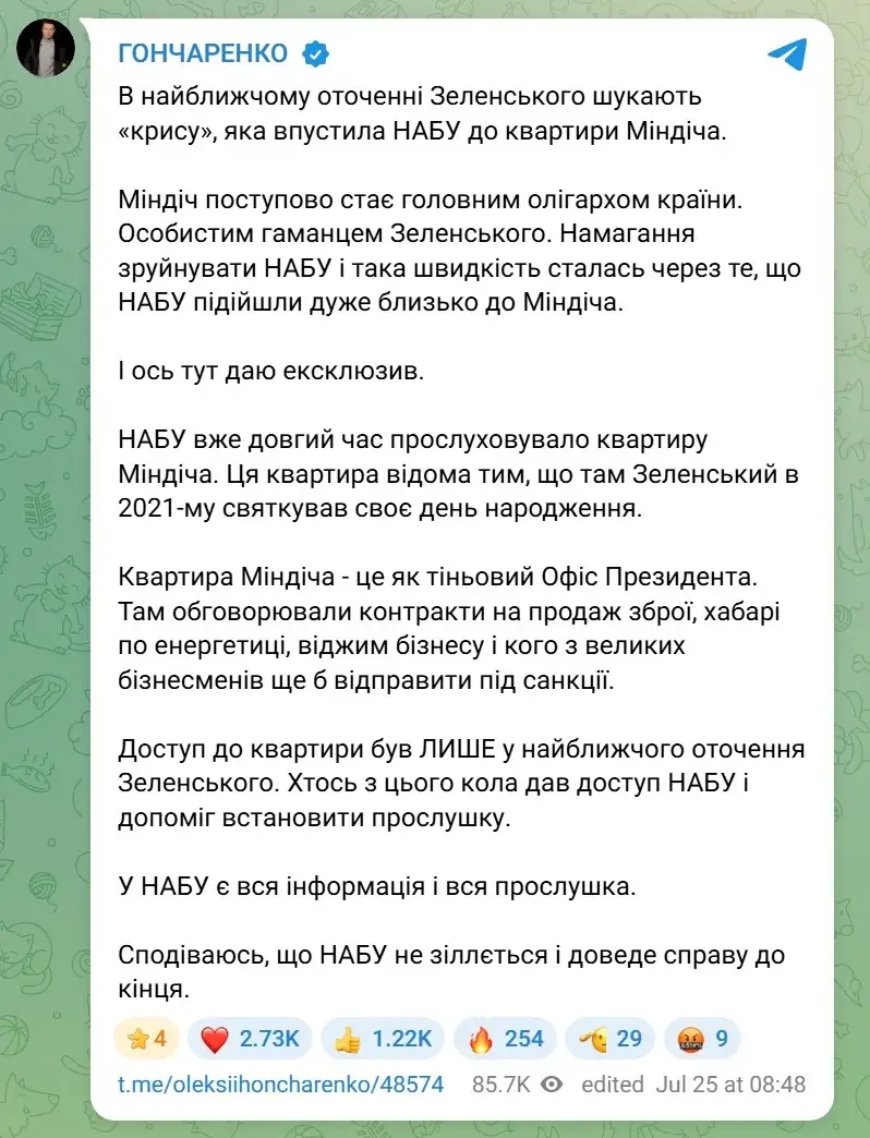 Телеграм-канал Миндича. Телеграм-канал Миндича.