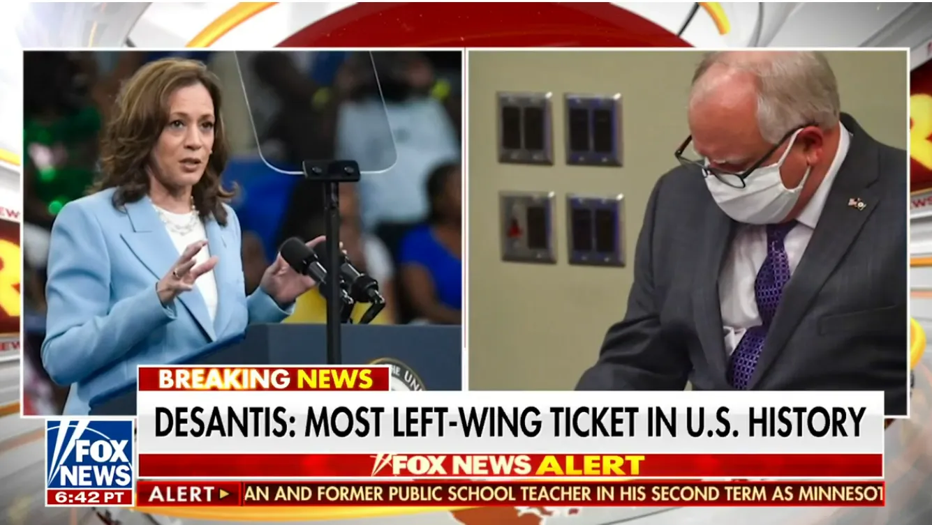 Камала Харрис и Тим Уолц обсуждаются на телеканале Fox News. 