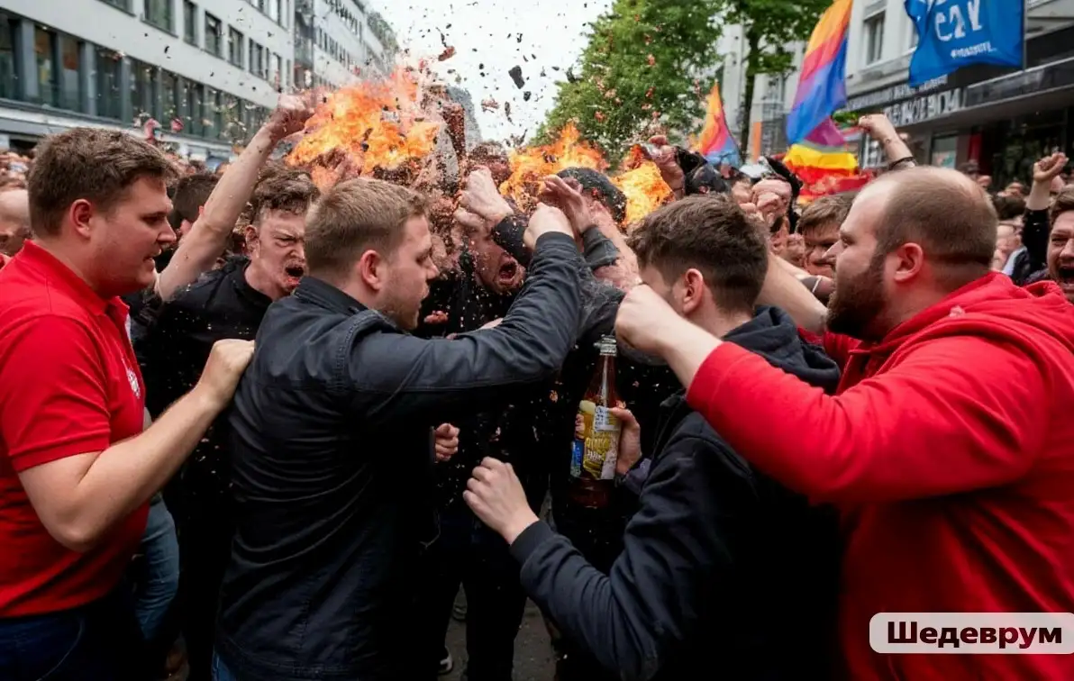 Так российский ИИ видит схватку и левых на улицах Германии