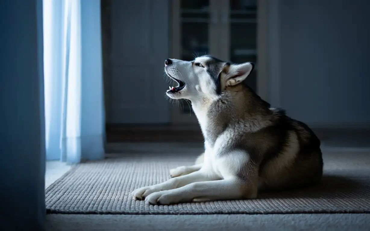 Собака воет.