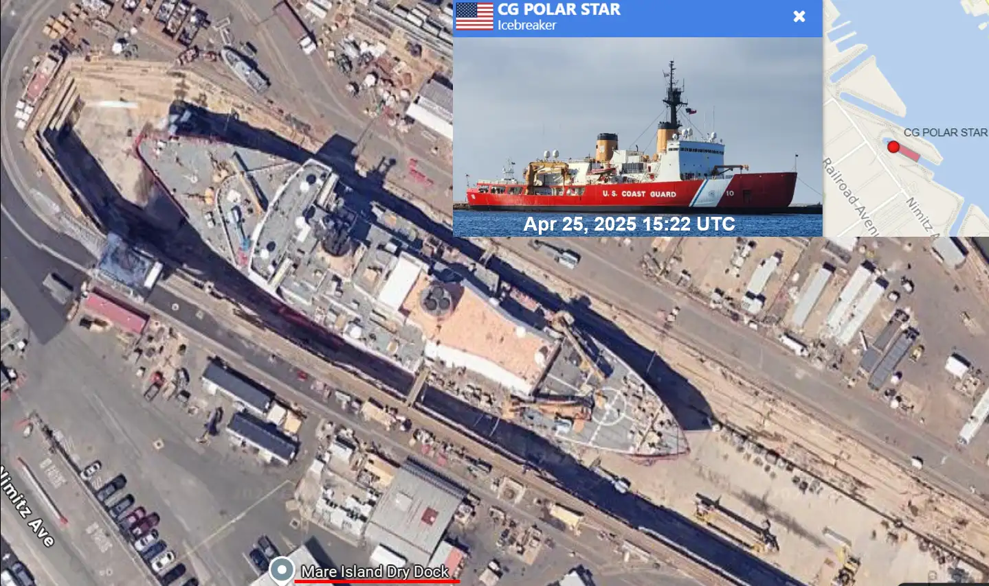 Ледокол Polar Star в сухом доке компании Mare Island Dry Dock. 