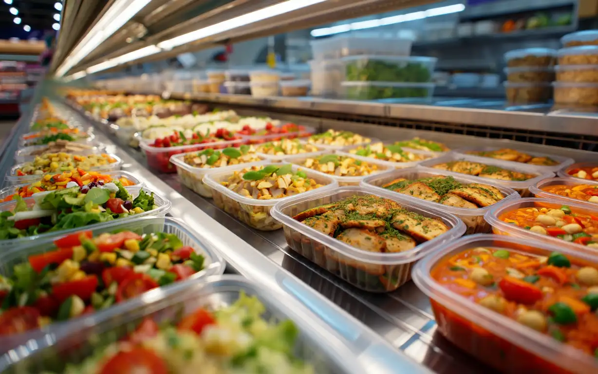 Готовая еда в супермаркете.