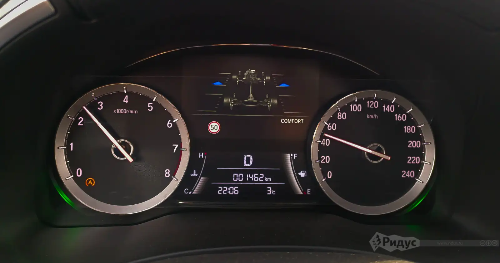 Honda UR-V, две синие стрелочки на панели означают, что в данный момент автомобиль использует только передний привод. . 